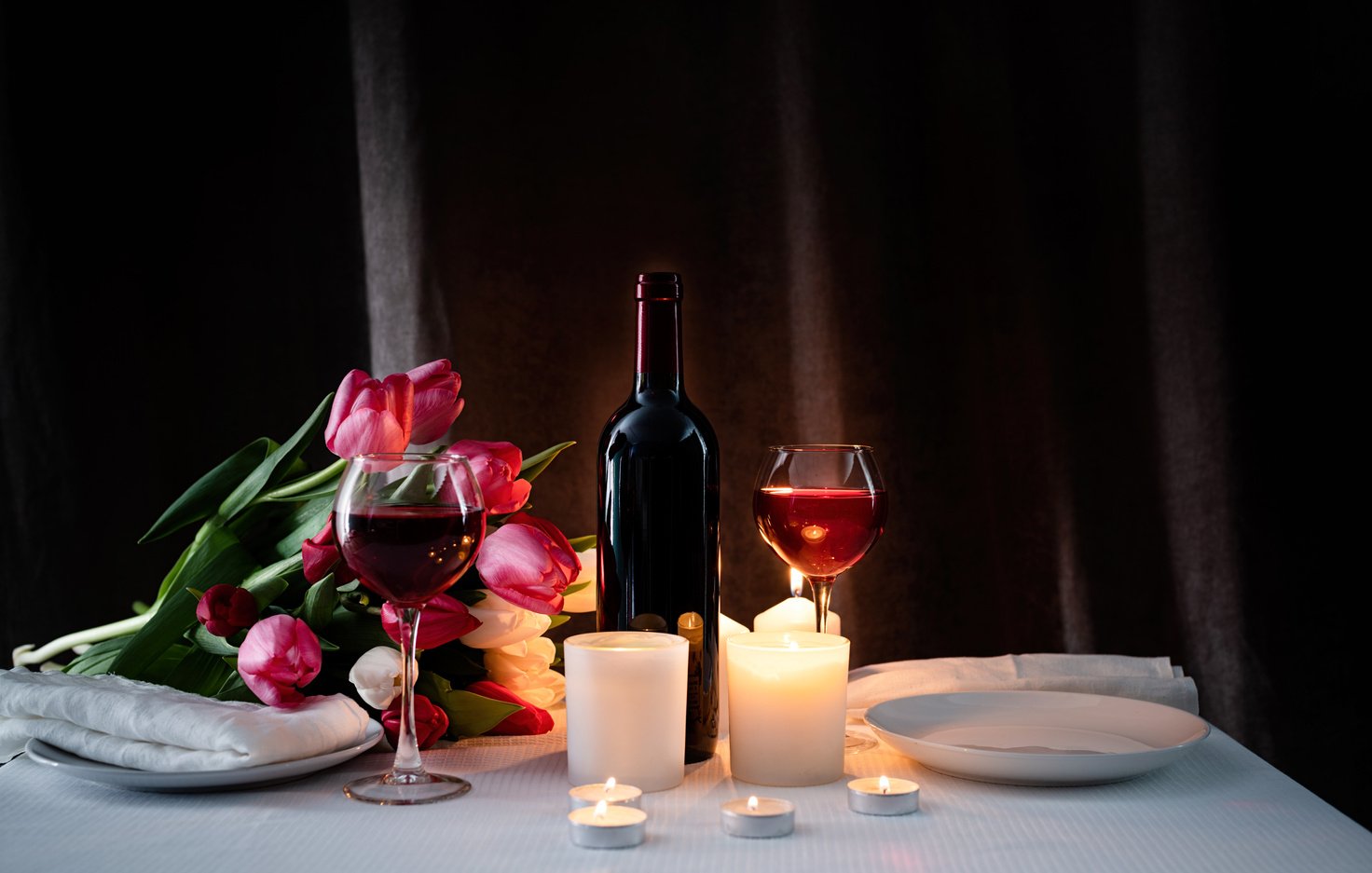 Romantic Candlelight Dinner for Two Lovers, dark background